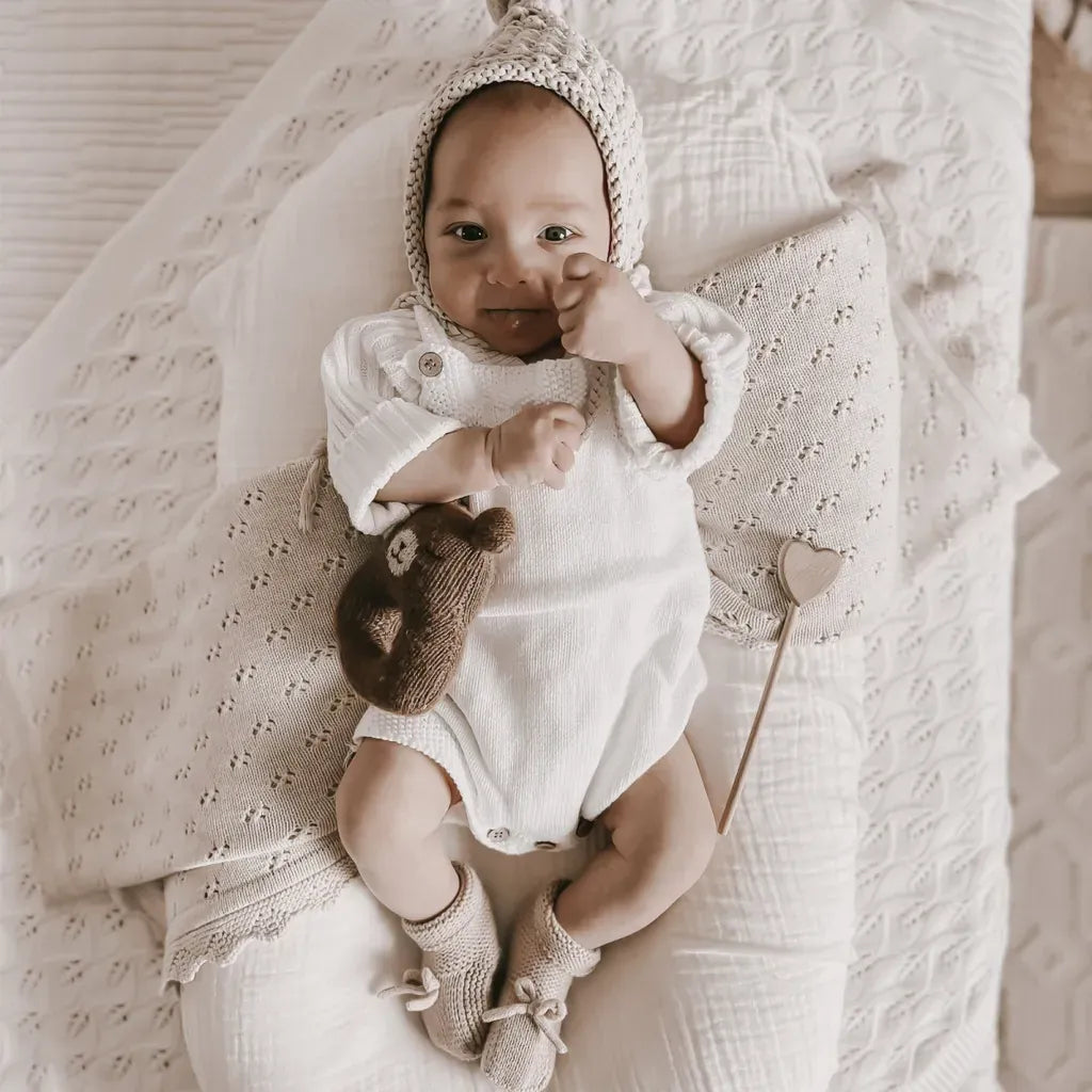 ノースリーブロンパース ニットロンパース+ボンボンニット帽子 2点セット【mh0011140】