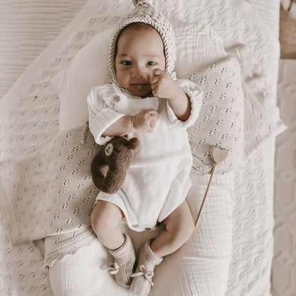 ノースリーブロンパース ニットロンパース+ボンボンニット帽子 2点セット【mh0011140】