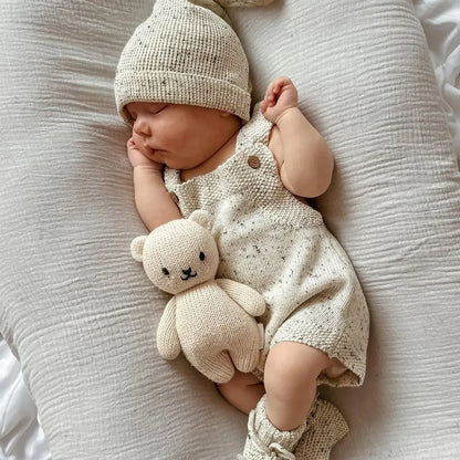 ノースリーブロンパース ニットロンパース+ボンボンニット帽子 2点セット【mh0011140】