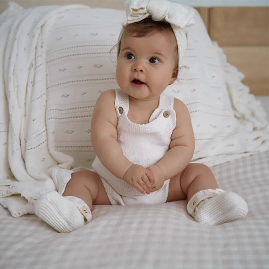 ノースリーブロンパース ニットロンパース+ボンボンニット帽子 2点セット【mh0011140】