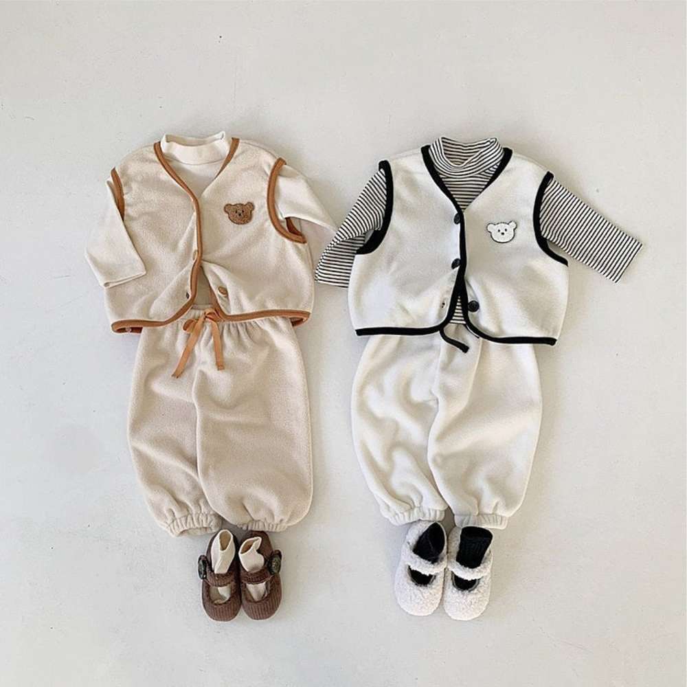 ノースリーブセットアップ ボアベストセットアップ 2点セット | ベアくま刺繍 | パイピングベストパンツ【mh0011496】