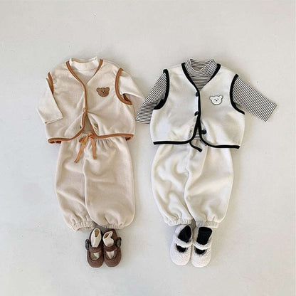 ノースリーブセットアップ ボアベストセットアップ 2点セット | ベアくま刺繍 | パイピングベストパンツ【mh0011496】