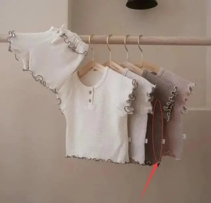 半袖セットアップ ベビーセットアップ 2点セット 半袖フリルTシャツ+フリルショートパンツ シンプルベーシック 3カラー【mh0005467】