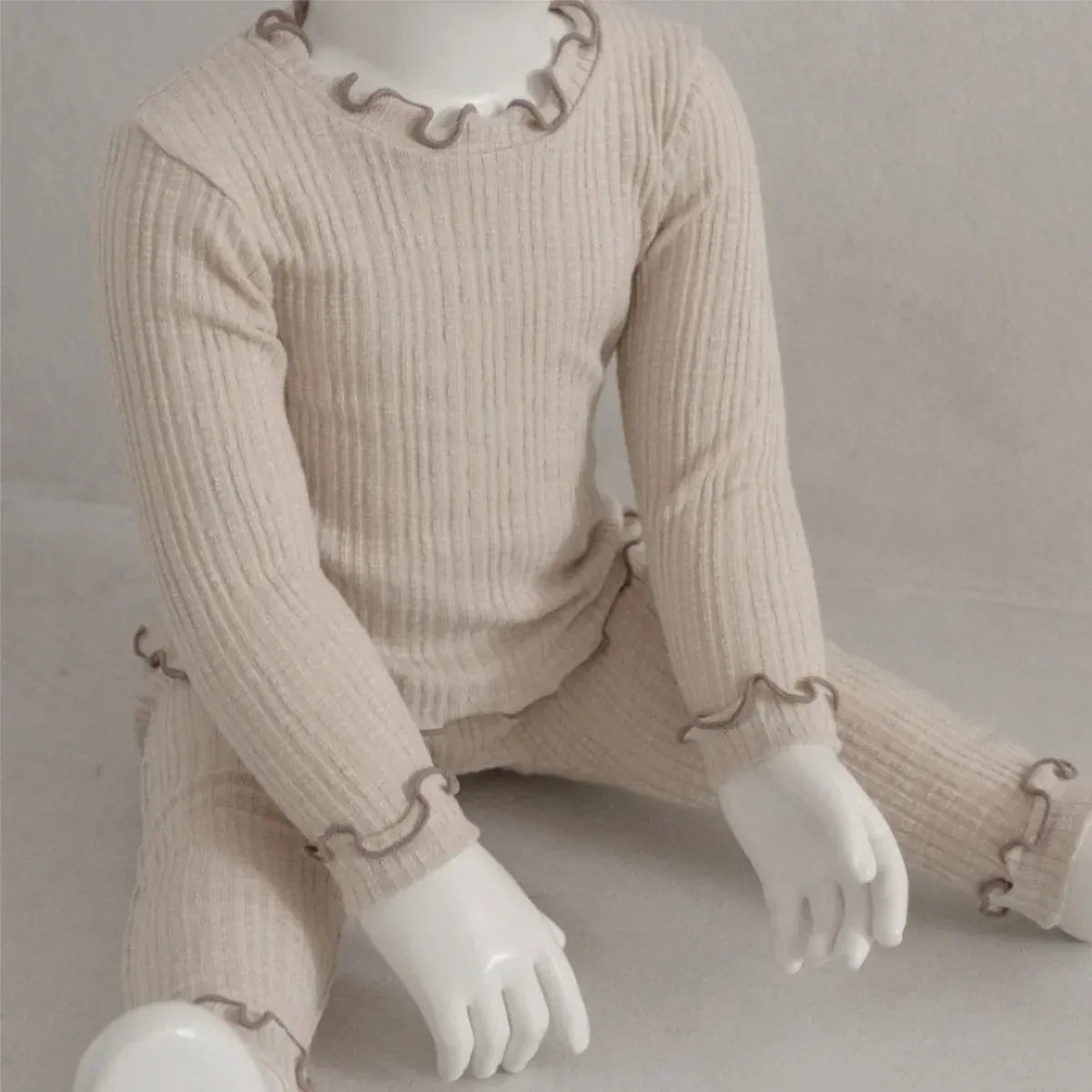 長袖セットアップ ベビーセットアップ 2点セット プリーツ加工フリル長袖Tシャツ+プリーツ加工ロングパンツ 5カラー【mh0007089】