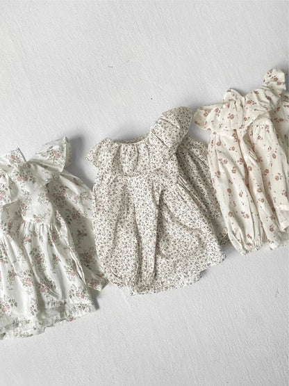 長袖シャツ・ブラウス ベビートップス フラワー小花柄プリントサークルフリル襟長袖パフスリーブチュニックブラウス 3カラー【mh0007082】