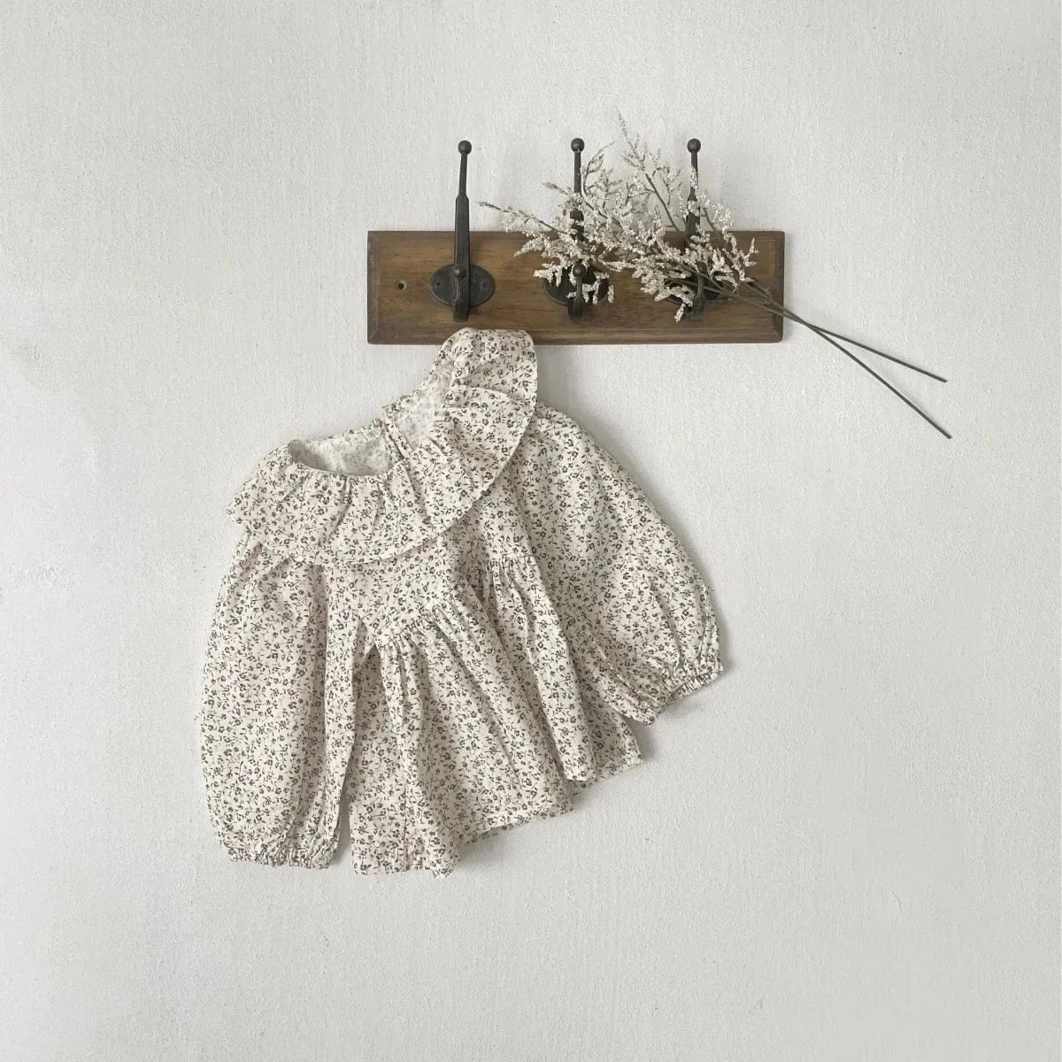 長袖シャツ・ブラウス ベビートップス フラワー小花柄プリントサークルフリル襟長袖パフスリーブチュニックブラウス 3カラー【mh0007082】