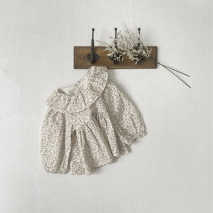 長袖シャツ・ブラウス ベビートップス フラワー小花柄プリントサークルフリル襟長袖パフスリーブチュニックブラウス 3カラー【mh0007082】