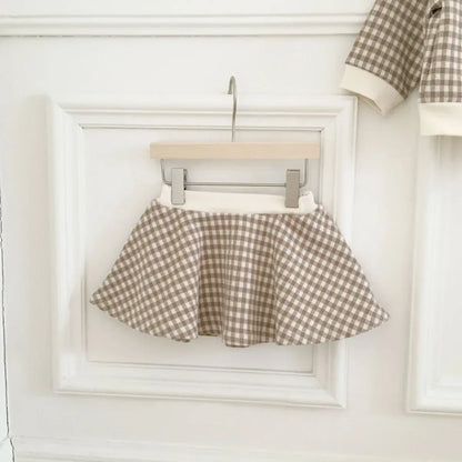 長袖セットアップ ベビーセットアップ 3点セット チェックカーディガンジャケット+フレアスカート+キャスケットベレー帽子【mh0007772】