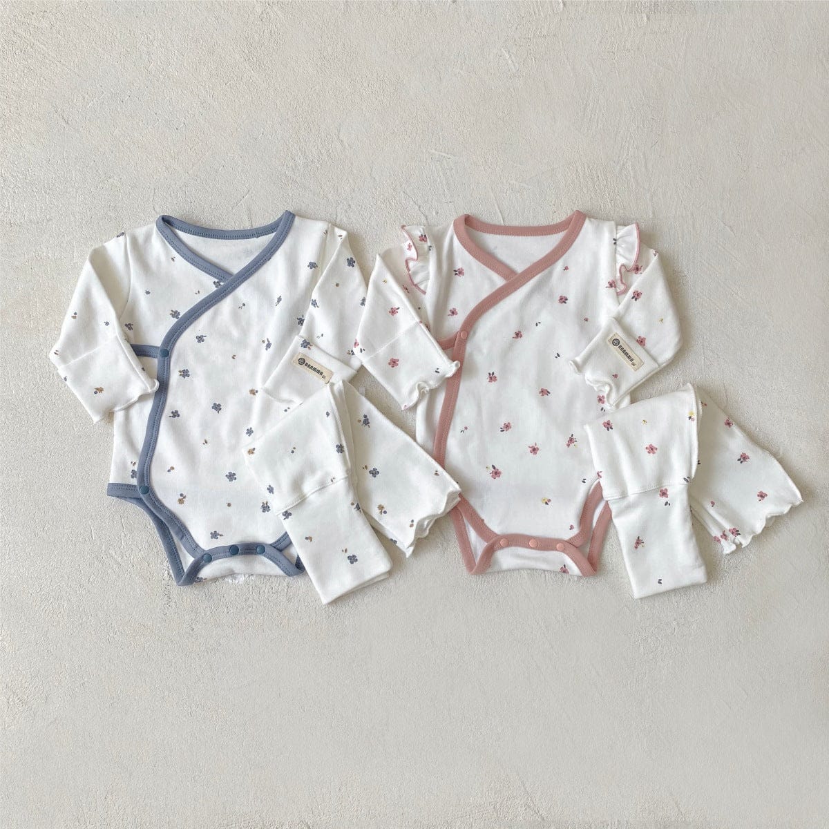 ロンパースセットアップ ベビーセットアップ 3点セット 長袖ボディスーツ+ハイウェストパンツ+フラワーキャップ帽子セット【mh0009026】