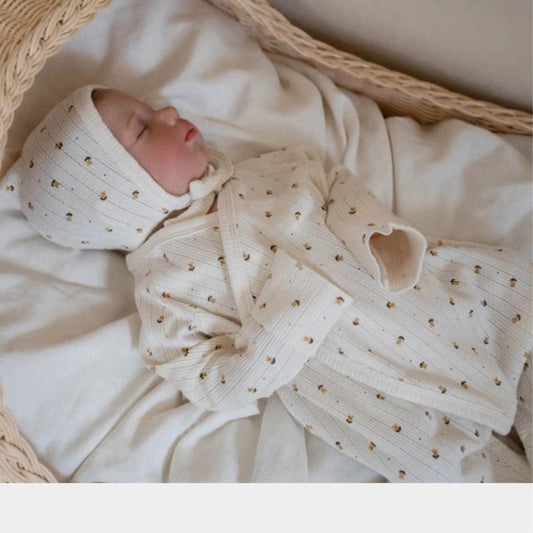 ロンパースセットアップ ベビーセットアップ 3点セット 長袖コンビ肌着+ボンネット帽子+フリルショール【mh0009100】