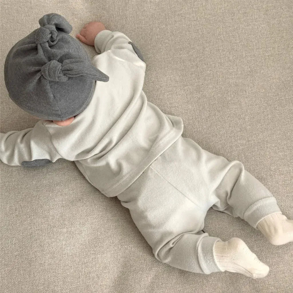 長袖セットアップ うさ耳帽子ワッペン長袖トップス＋パンツセットアップ 3点セット【mh0011124】