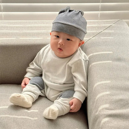 長袖セットアップ うさ耳帽子ワッペン長袖トップス＋パンツセットアップ 3点セット【mh0011124】