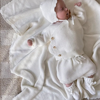 長袖セットアップ ニットトップス+かぼちゃパンツ+ボンネットセットアップ 3点セット【mh0011135】