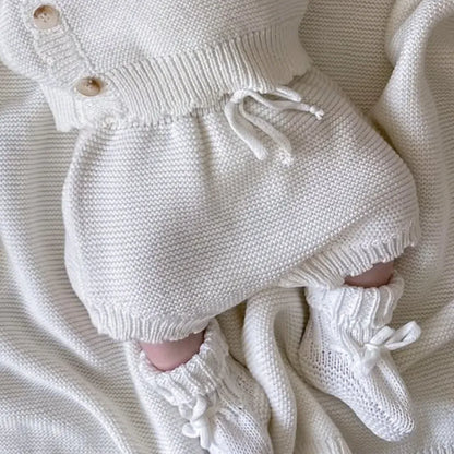 長袖セットアップ ニットトップス+かぼちゃパンツ+ボンネットセットアップ 3点セット【mh0011135】