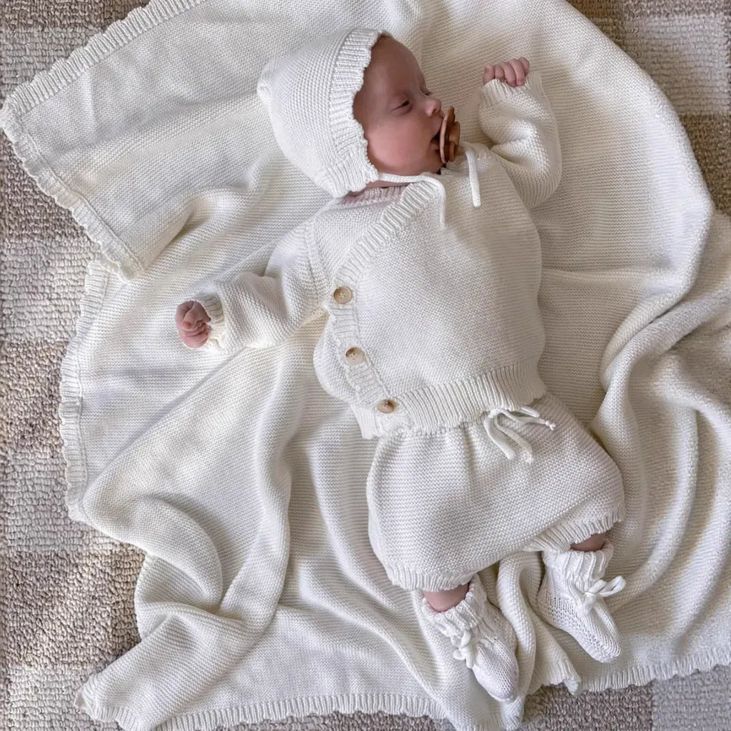 長袖セットアップ ニットトップス+かぼちゃパンツ+ボンネットセットアップ 3点セット【mh0011135】