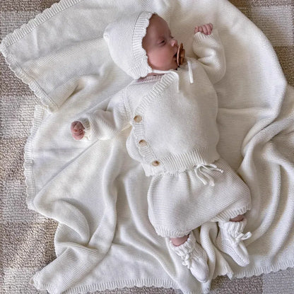 長袖セットアップ ニットトップス+かぼちゃパンツ+ボンネットセットアップ 3点セット【mh0011135】