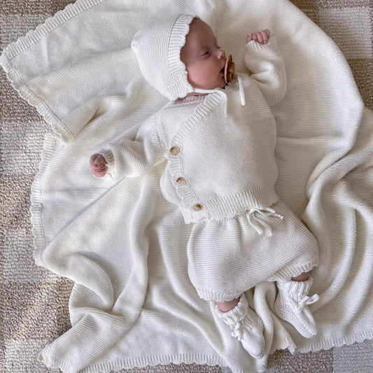 長袖セットアップ ニットトップス+かぼちゃパンツ+ボンネットセットアップ 3点セット【mh0011135】