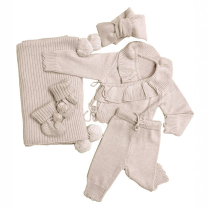 長袖セットアップ フリルカーディガン ロングパンツ ヘアバンド 3点セット セットアップ【mh0011353】