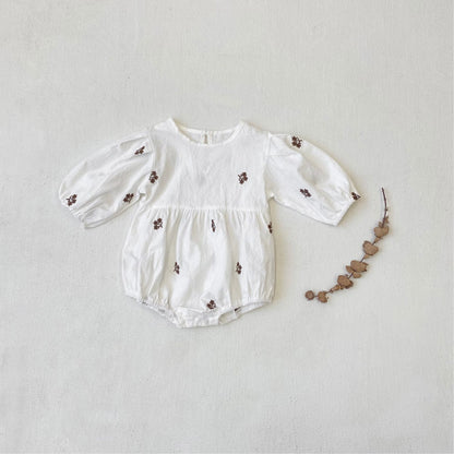 長袖ロンパース 66cm / creamy-white 小花刺繍パフスリーブロンパース【mh0011127】