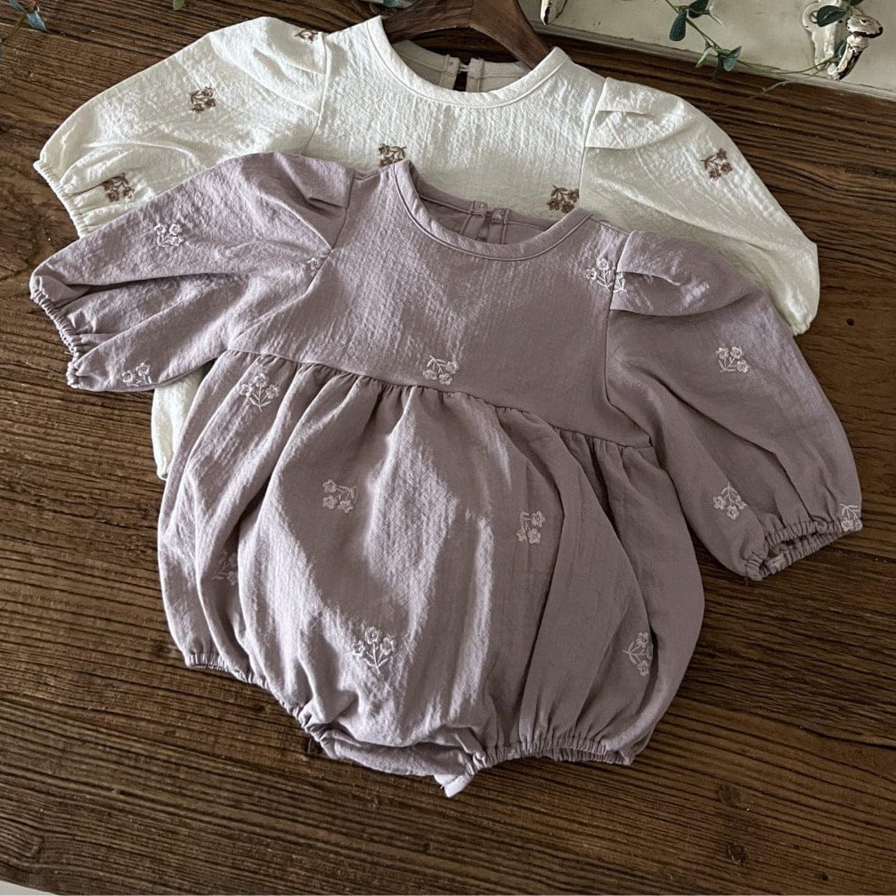 長袖ロンパース 66cm / Gray-purple 小花刺繍パフスリーブロンパース【mh0011127】