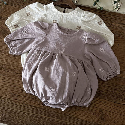 長袖ロンパース 66cm / Gray-purple 小花刺繍パフスリーブロンパース【mh0011127】