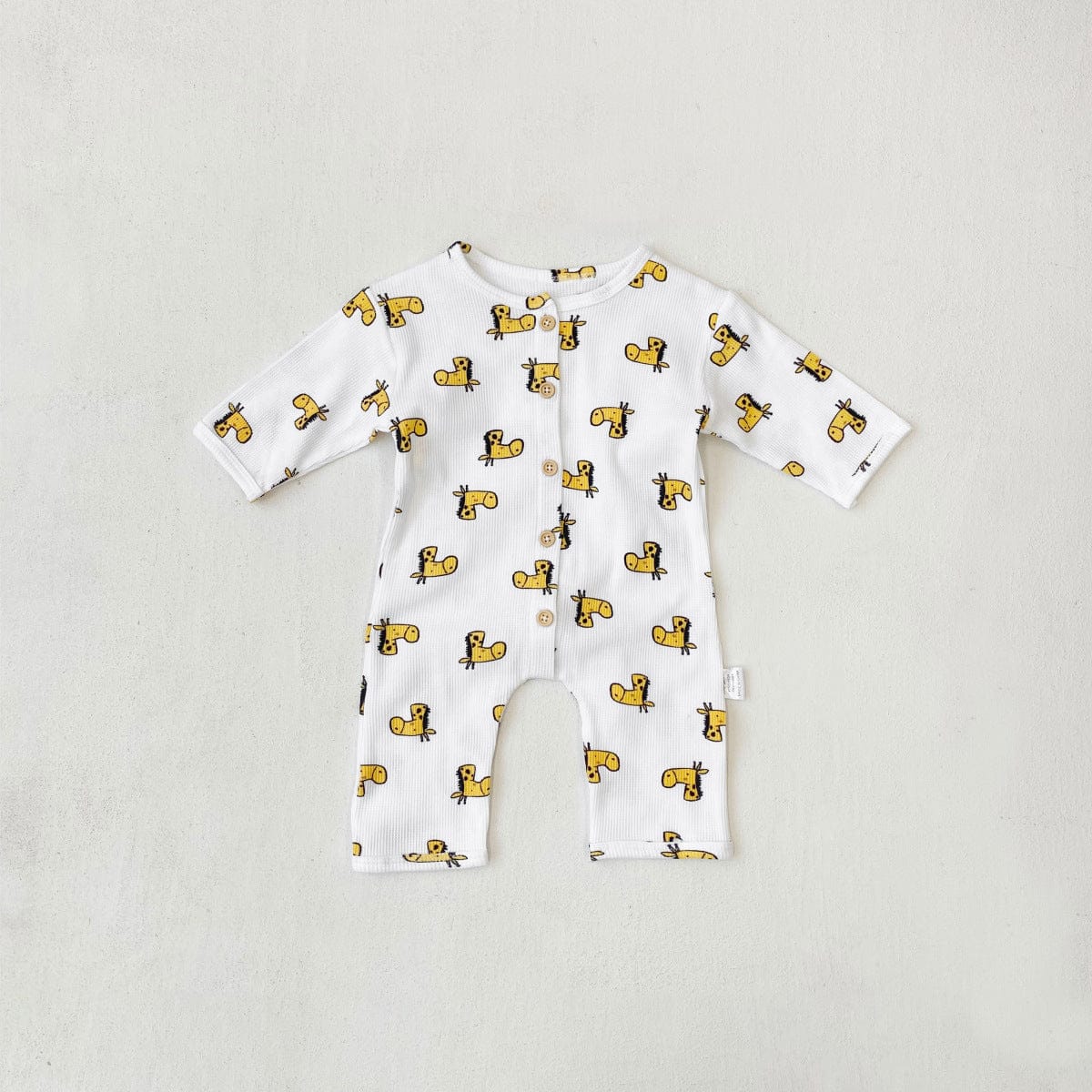 長袖ロンパース 66cm / White jumpsuit ワッフルアニマルロンパース+耳つきニット帽セット【mh0011132】