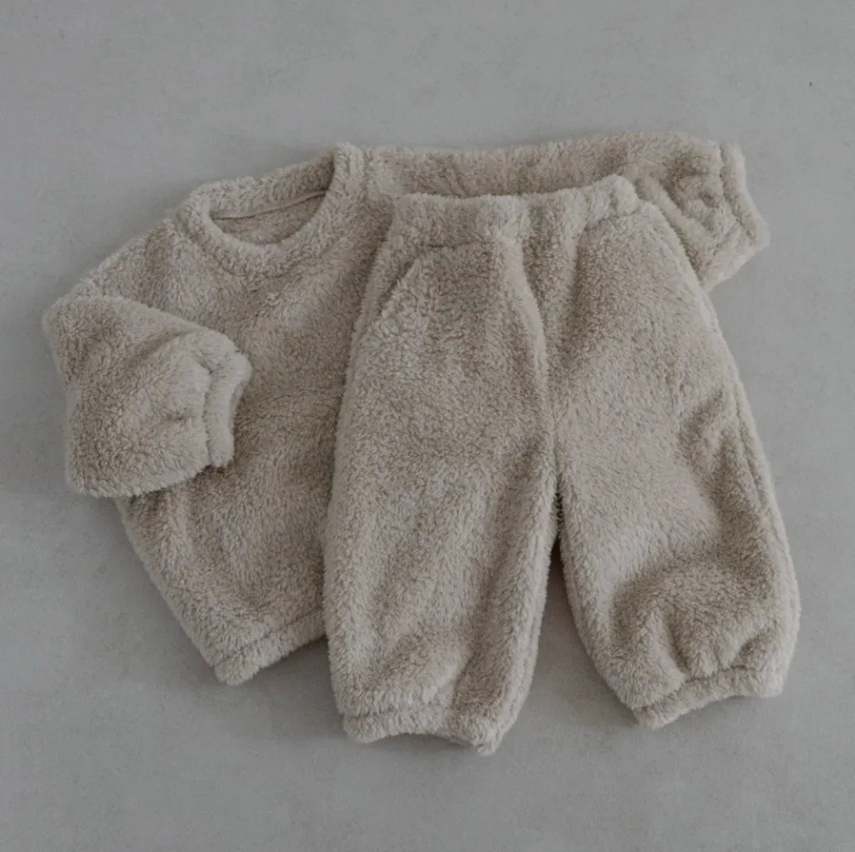 長袖セットアップ apricot 2pcs suit / 6M  66CM ベビーセットアップ 3点セット くま耳フーディケープポンチョ+ボアフリース長袖プルオーバー+ロングパンツ