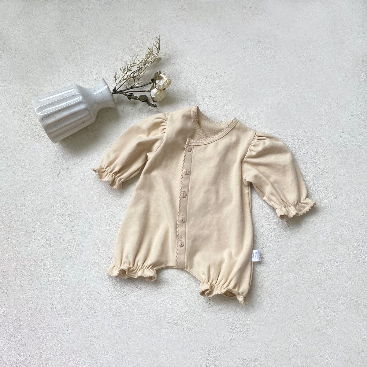 長袖ロンパース Apricot / 66cm 長袖パフスリーブロンパース【mh0009661】