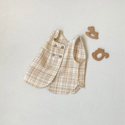 タンクトップ・キャミソール・ノースリーブトップス Apricot / 66cm レトロチェックノースリーブベストトップス【mh0009666】