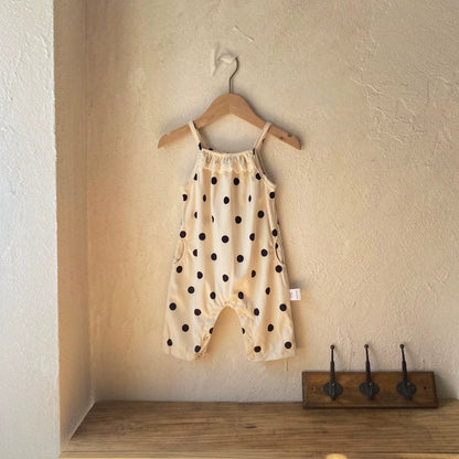 サロペットパンツ・サスペンダーパンツ Apricot / 6M  66CM ベビーサロペット キャミソールジャンプスーツ レースフリル ドット水玉プリント 2カラー【mh0004694】
