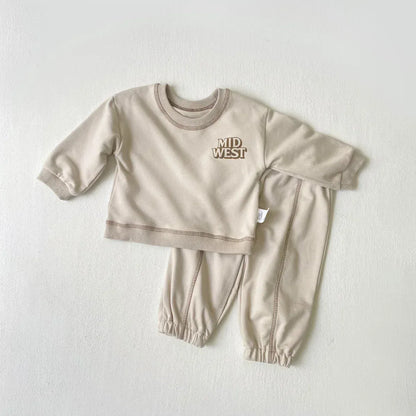 長袖セットアップ Apricot / 73cm 6-9M ベビーセットアップ 2点セット レターロゴワンポイントスウェットトレーナー+スウェットパンツ 2カラー【mh0007228】