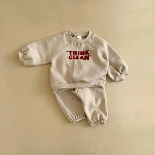 長袖セットアップ Apricot / 73cm 6-9M ベビーセットアップ 2点セット レターロゴプリント長袖スウェットシャツ+スウェットロングパンツ【mh0007651】