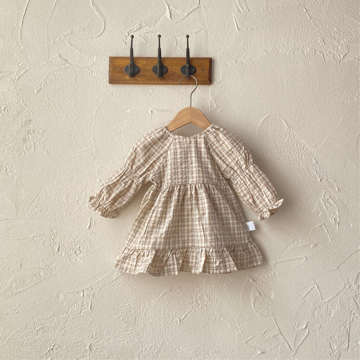 長袖ワンピース Apricot / 73cm レトロチェックベルスリーブ長袖ワンピース【mh0009675】