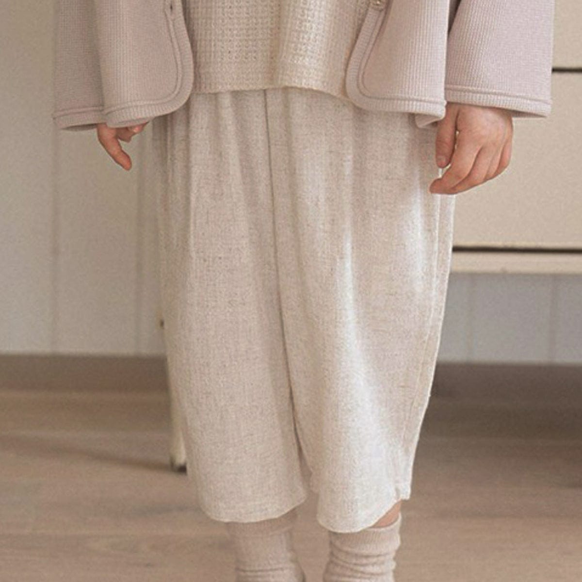 ロングパンツ・スウェットパンツ Apricot / 73cm 無地/ストライプ/ドットカプリ丈イージーパンツ【mh0009854】