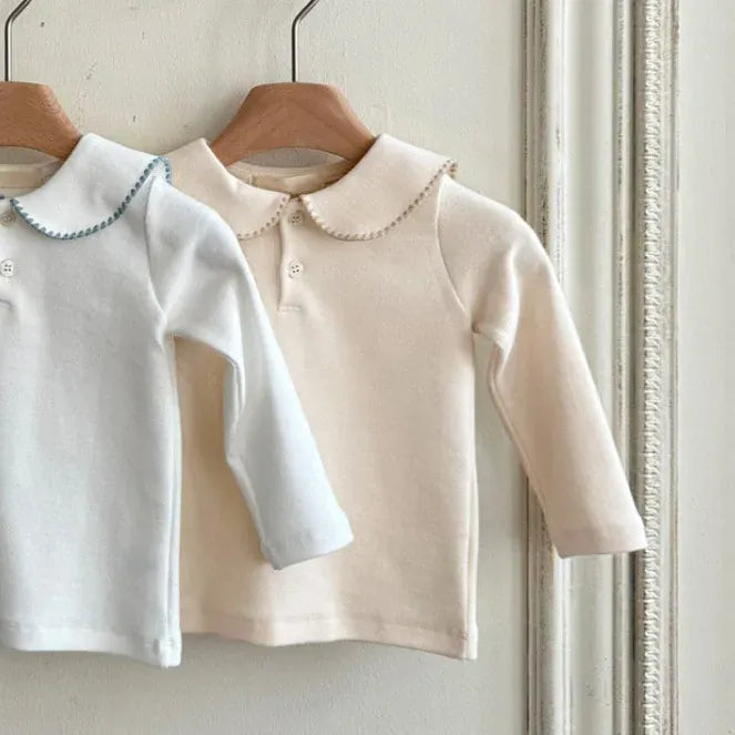 長袖シャツ・ブラウス Apricot / 9M  73CM ベビートップス 縁取り丸襟長袖Tシャツブラウス 2カラー【mh0007067】