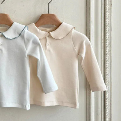 長袖シャツ・ブラウス Apricot / 9M  73CM ベビートップス 縁取り丸襟長袖Tシャツブラウス 2カラー【mh0007067】