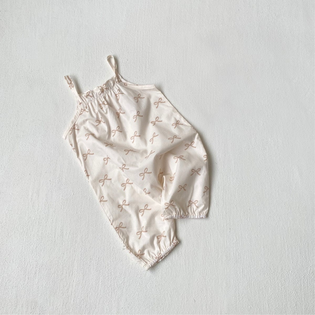 ノースリーブジャンプスーツ Apricot bib / 66cm リボンプリントキャミソールジャンプスーツ+チューリップハット帽子セット【mh0010006】