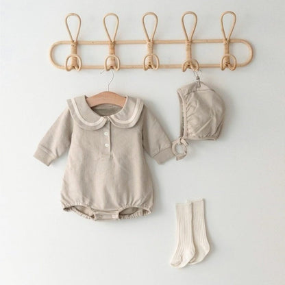 長袖ロンパース Apricot Bodysuit+Hat / 66cm セーラーカラーロンパース ボンネット付き 長袖スウェット ボディスーツ【mh0010884】
