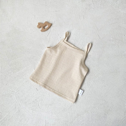 長袖セットアップ Apricot camisole / 73cm ベビーセットアップ 3点セット ワッフルシンプルカーディガン+キャミソールトップス+ワイドルーズパンツ ルームウェアセット【mh0009038】