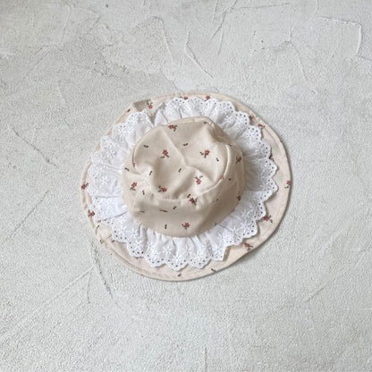 長袖ロンパース Apricot hat / One Size ベビーロンパース帽子セット レースフリル長袖ボディスーツ+バケットハット【mh0008522】