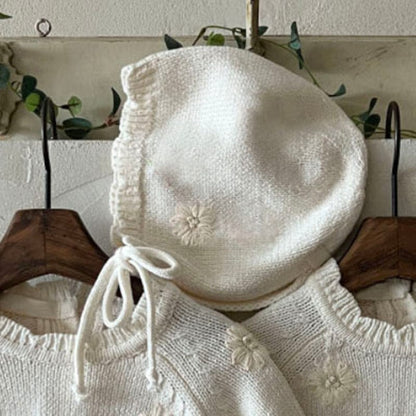 長袖ロンパース Apricot Hat / One Size ぷっくり刺繍フラワーニットロンパース メロウ 長袖ベビーカバーオール【mh0010894】