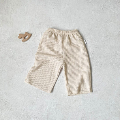 長袖セットアップ Apricot pants / 73cm ベビーセットアップ 3点セット ワッフルシンプルカーディガン+キャミソールトップス+ワイドルーズパンツ ルームウェアセット【mh0009038】