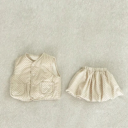 ノースリーブセットアップ Apricot sets / 73cm 9M ベビーセットアップ 2点セット パデッド前あきベスト+バルーンショートパンツ【mh0008510】