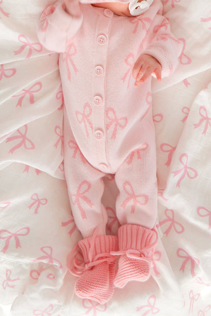 長袖ロンパース Baby Knit Romper Bow Jacquard ジャカードニット リボン ロンパース【mh0011858】