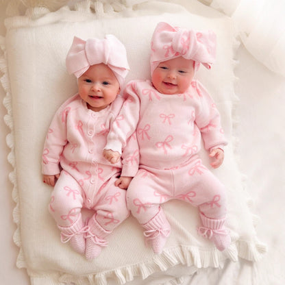 長袖ロンパース Baby Knit Romper Bow Jacquard ジャカードニット リボン ロンパース【mh0011858】