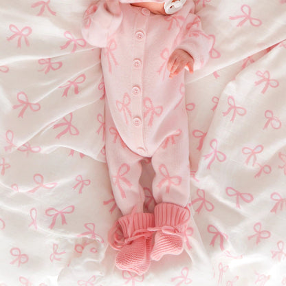 長袖ロンパース Baby Knit Romper Bow Jacquard ジャカードニット リボン ロンパース【mh0011858】