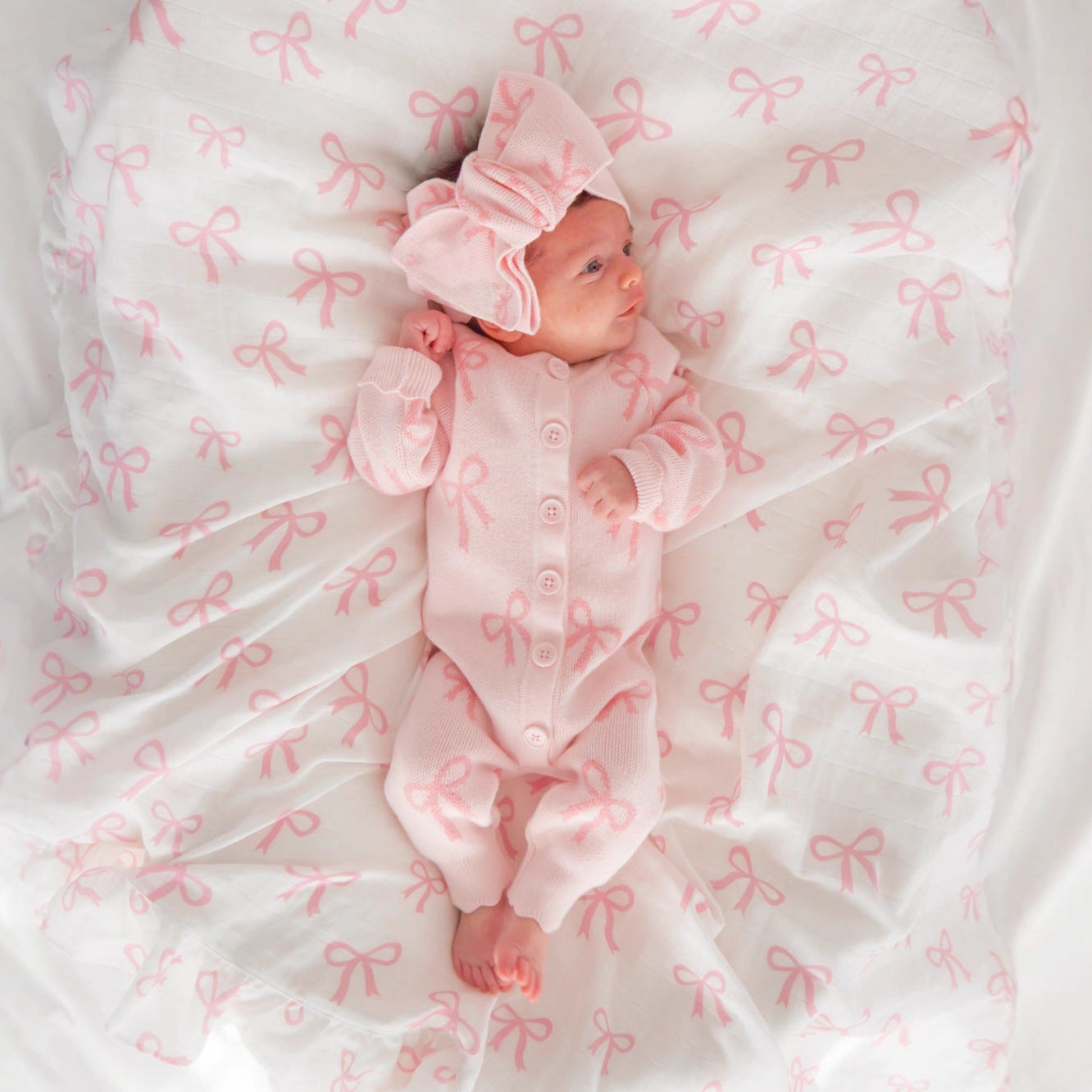 長袖ロンパース Baby Knit Romper Bow Jacquard ジャカードニット リボン ロンパース【mh0011858】