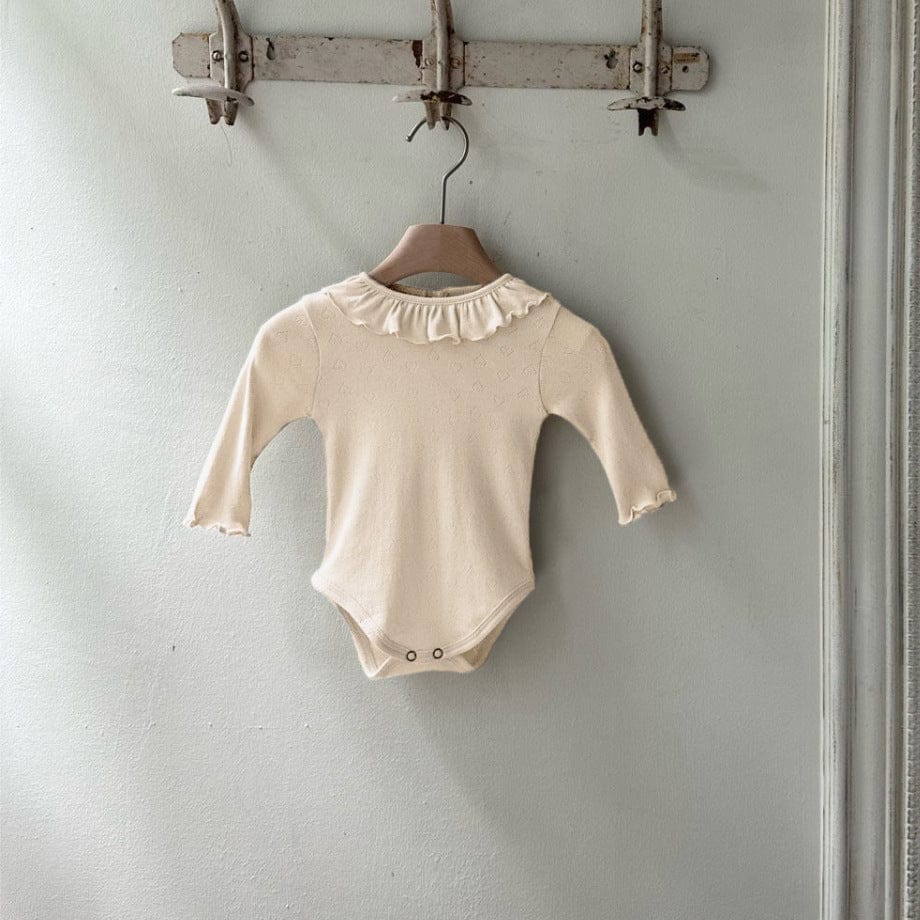 長袖ロンパース Beige / 66cm ベビーロンパース ラッフル襟シンプル長袖ボディスーツ【mh0009029】