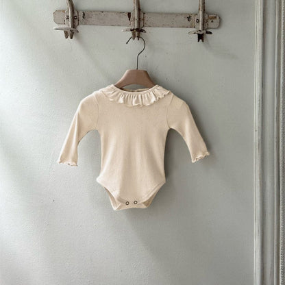長袖ロンパース Beige / 66cm ベビーロンパース ラッフル襟シンプル長袖ボディスーツ【mh0009029】