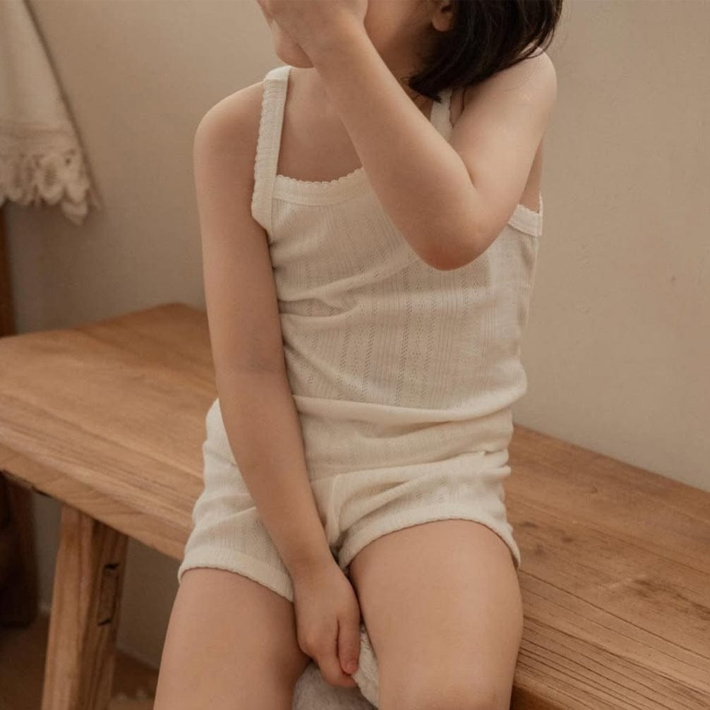 幼児用下着 Beige / 66cm レースニットキャミソールトップス+ショートパンツ ナチュラルインナーセット【mh0010212】